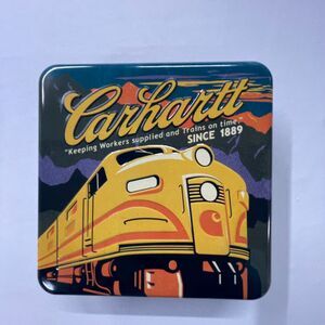 Carhartt Train Graphic Metal Tin Box Small 5x5 Storage Case Embossed